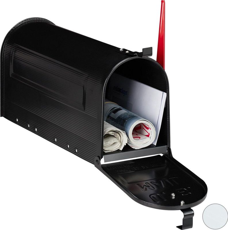 Relaxdays brievenbus Amerikaans - staal - 25x19x52,5 cm - vlaggetje - groot - zwart