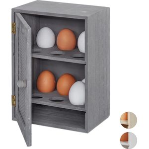 Relaxdays eierkastje hout - landhuisstijl - eieren bewaren - eierkast - eierrekje - gaas - grijs