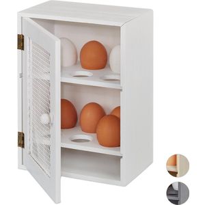 Relaxdays eierkastje, voor 12 eieren, landhuisstijl, plaatsen, hout & metaal, eierrekje, HBD: 25x18x12 cm, wit