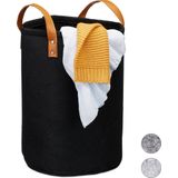 Wäschekorb Filz, Tragegriffe aus PU-Leder, 28 l Aufbewahrungskorb Kinderzimmer, Bad, HxD 45 x 30 cm, anthrazit - Relaxdays