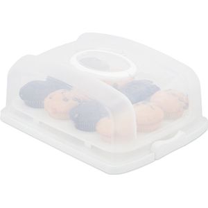 Relaxdays taartdoos - taart bewaardoos - kunststof - cakedoos - transportbox - muffins - wit