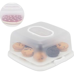 Relaxdays Draagbare rechthoekige taartdoos voor taarten en muffins, vaatwasmachinebestendig, 16 x 34 x 32,5 cm, wit/transparant