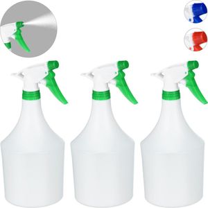 Relaxdays plantenspuit binnen - 3 stuks á 1 liter - verstuiver planten - spuitfles - groen