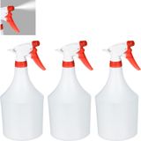 Relaxdays plantenspuit binnen - 3 stuks á 1 liter - verstuiver planten - spuitfles - rood