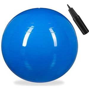 Relaxdays Gymnastiekbal, fitnessbal yoga & pilates, zitbal kantoor, balansbal inclusief luchtpomp, Ø 65 cm, blauw