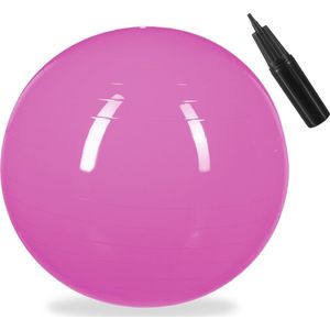 Relaxdays fitnessbal 55 cm - met pompje - gymbal - zitbal - yogabal - pilatesbal - PVC - roze