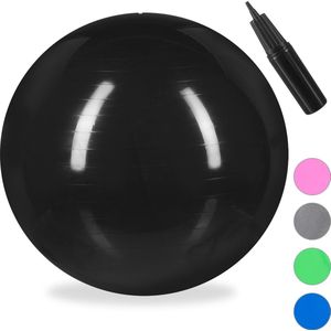 Relaxdays fitnessbal 55 cm - met pompje - gymbal - zitbal - yogabal - pilatesbal - PVC - zwart