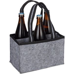 Relaxdays flessentas vilt - 6 flessen - flessendrager - biertas - handtas voor flessen - antraciet