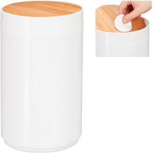 Relaxdays Afvalbakje Badkamer - Tafelafvalbakje met Deksel - Prullenbakje Bamboe - Wit