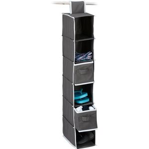 Relaxdays - Hängeregal Stoff, Hängeaufbewahrung, 6 Fächer, 2 Schübe, für Kleiderschrank, hbt: ca. 82x14,5x30 cm, anthrazit