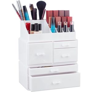 Relaxdays make-up organizer van acryl - cosmetica toren - lippenstifthouder - make up box - wit