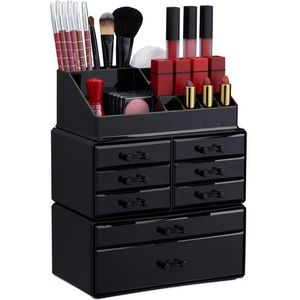 Relaxdays make-up organizer - opbergen van cosmetica - acryl - stapelbaar - met lades - zwart