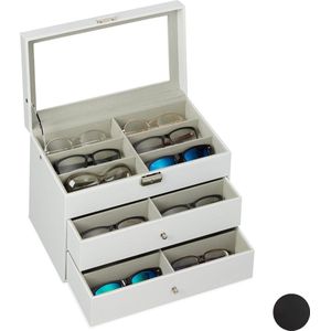 Relaxdays brillendoos - voor 18 brillen - brillen opbergdoos - display - brillen organizer - wit