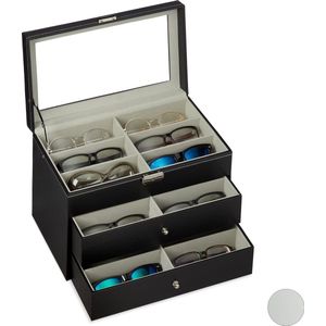 Relaxdays brillendoos - voor 18 brillen - brillen opbergdoos - display - brillen organizer - zwart