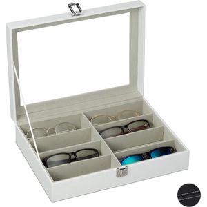 Relaxdays brillendoos - voor 8 brillen - brillen opbergdoos - brillen display - organizer - wit