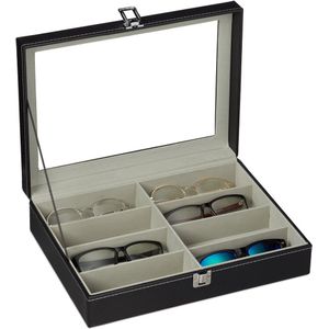 Relaxdays brillendoos - voor 8 brillen - brillen opbergdoos - brillen display - organizer - zwart