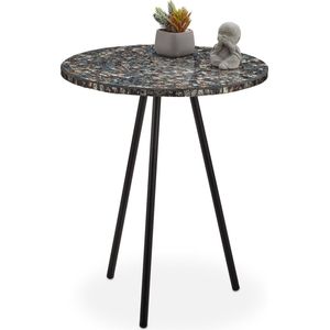 Relaxdays bijzettafel mozaïek - rond - handgemaakt - bijzettafeltje - salontafel 50 x 41 - zwart antiek