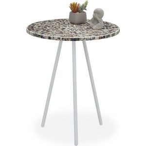 Relaxdays bijzettafel mozaïek - rond - handgemaakt - bijzettafeltje - salontafel 50 x 41 - Wit-zilver