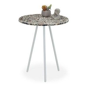 Relaxdays bijzettafel mozaïek, ronde siertafel, handgemaakt, mozaiek tafel, HxD: 50 x 41 cm, wit-zilver