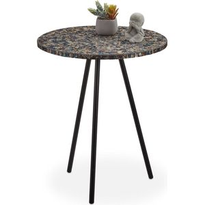 Relaxdays bijzettafel mozaïek, ronde siertafel, handgemaakt, mozaiek tafel, HxD: 50 x 41 cm, zwart-goud