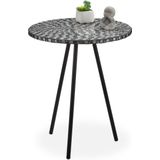 Relaxdays bijzettafel mozaïek, ronde siertafel, handgemaakt, mozaiek tafel, HxD: 50 x 41 cm, zwart-wit