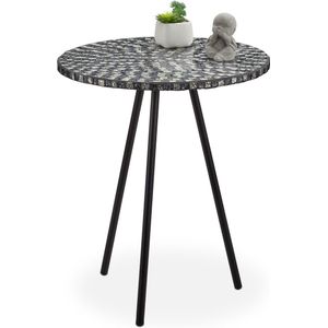 Relaxdays bijzettafel mozaïek - rond - handgemaakt - bijzettafeltje - salontafel 50 x 41 - zwart-wit