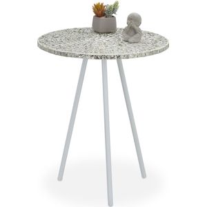 Relaxdays bijzettafel mozaïek, ronde siertafel, handgemaakt, mozaiek tafel, HxD: 50 x 41 cm, wit