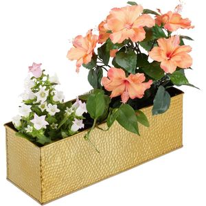 Relaxdays plantenbak binnen, bloempotten & planten, langwerpig, metaal, HBD: 13,5x40x12,5 cm, bloembak, geel