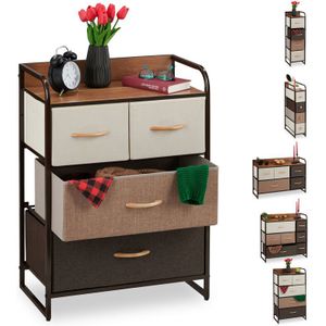 Relaxdays ladekast, 4 lades, met plateau, opvouwbare manden, stoffen kast, stalen frame, HBD 79 x 58 x 31.5 cm, bruin