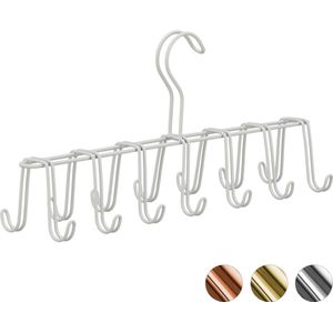 Relaxdays riemhanger metaal - stropdas hanger - riemen ruimtebesparend ophangen - 14 haken - wit