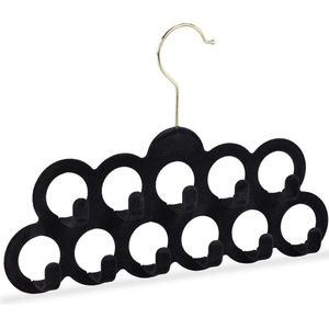 Relaxdays sjaalhanger fluweel - kledinghanger stropdassen - riemenhanger - accessoires - zwart