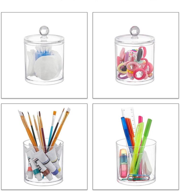 Relaxdays wattenstaafjeshouder - set van 3 - acryl organizer - wattenschijfjeshouder - doorzichtig