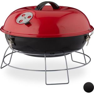 relaxdays Kogelbarbecue - houtskoolbarbecue - kogelgrill - deksel - rond - draagbaar rood