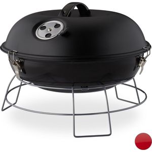 relaxdays Kogelbarbecue - houtskoolbarbecue - kogelgrill - deksel - rond - draagbaar zwart