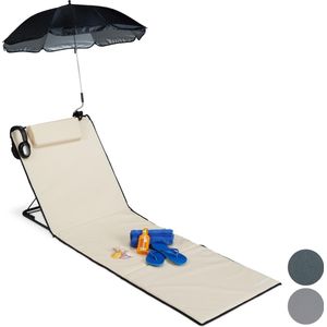 Relaxdays Strandmat - Groot - Ligbed - Hoofdsteun - Rugleuning - Opvouwbaar - Draagbaar Beige