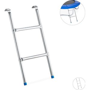 Relaxdays trampoline ladder, eraan hangen, 2 tredes, instap voor tuintrampoline, H x B: 76 x 38 cm, zilver