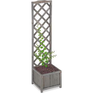 Relaxdays plantenbak met klimrek - bloembak met trellis - grijs - weerbestendig - balkon - L