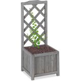 Relaxdays plantenbak met klimrek - bloembak met trellis - grijs - weerbestendig - balkon - M