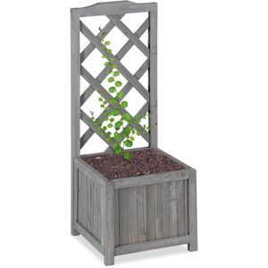 Relaxdays plantenbak met klimrek - bloembak met trellis - grijs - weerbestendig - balkon - M