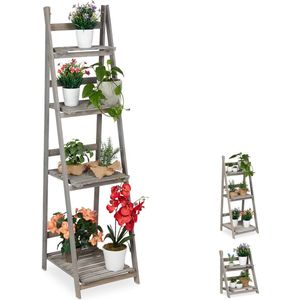 Relaxdays plantenrek - hout - plantentrap - bloemenrek - bloementrap - etagère - grijs - XL