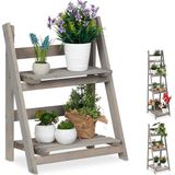 Relaxdays Plantenrek - Hout - Plantentrap - Bloemenrek - Bloementrap - Etagère - Grijs - M