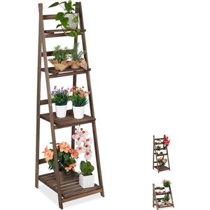 Relaxdays plantenrek, 4 etages, plantenladder hout, klapbaar, bloemenrek, 160 x 41 x 49 cm, donkerbruin