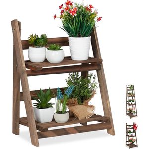 Relaxdays plantenrek - hout - plantentrap - bloemenrek - bloementrap - etagère - bruin - M