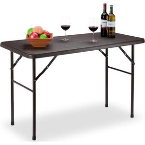 Relaxdays inklapbare tuintafel met houtlook - rechthoekig - kunststof en metaal - 74x120x60 cm - bruin