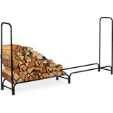 Relaxdays brandhout rek metaal, extra breed, binnen of buiten, brandhoutopslag, metaal, HBD: 22 x 245 x 40cm, zwart