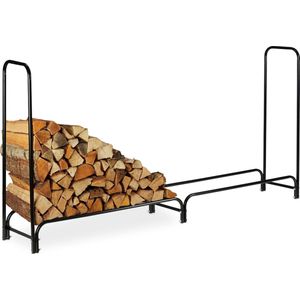 Relaxdays brandhout rek metaal, extra breed, binnen of buiten, brandhoutopslag, metaal, HBD: 22 x 245 x 40cm, zwart