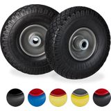 Relaxdays 2x steekwagenwiel 3.00-4 - 100 kg draaglast - stalen velg - as met diameter 20 mm - 260 x 85 mm - zwart-grijs