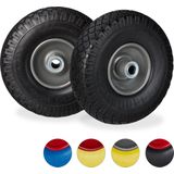 Relaxdays 2x steekwagenwiel 3.00-4 - 100 kg draaglast - stalen velg - as met diameter 20 mm - 260 x 85 mm - zwart-grijs