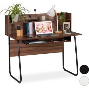 Relaxdays Bureau, plank onder werkblad, extra plank, kabeldoorlaat, HBT 109x120x60 cm, bruin/zwart