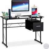 Relaxdays computertafel glas met lade, modern bureau, voor bureau of tienerkamer, HBD: 75 x 110 x 55 cm, in het zwart